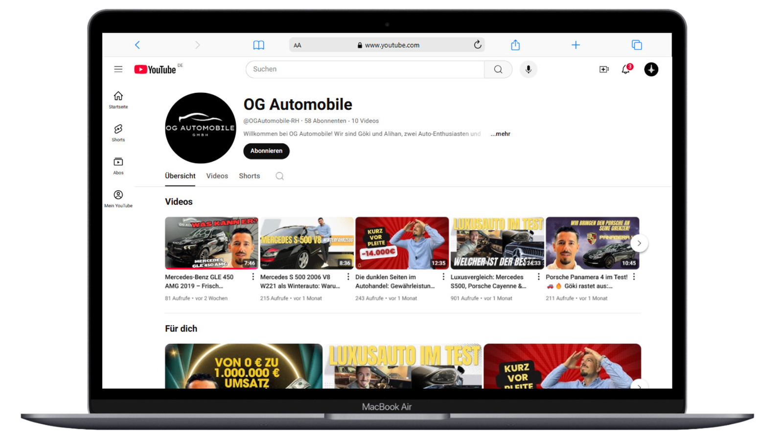 Instagram- und Youtubeaccount OG Automobile GmbH